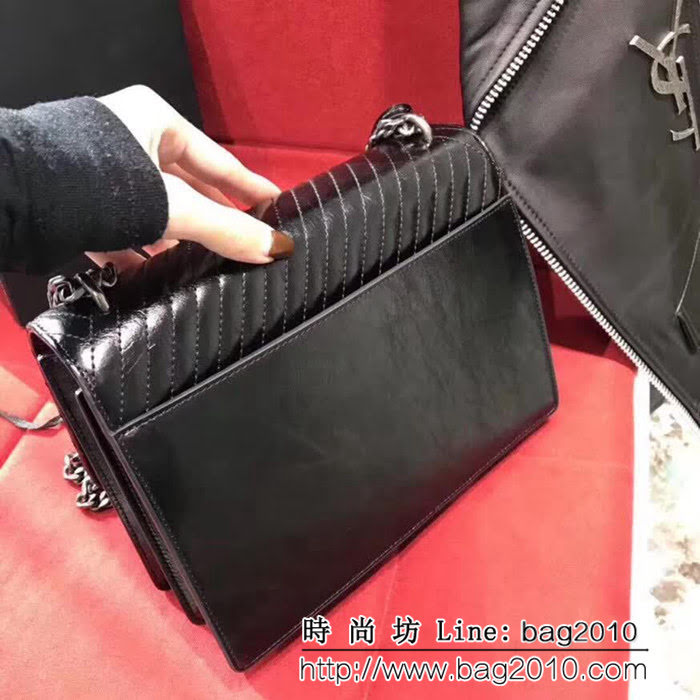 YSL聖羅蘭 王子文同款 經典sunset刺繡條紋鏈條包 26608 YAS1029